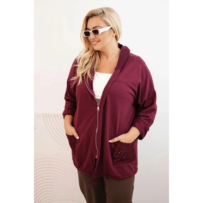 Fashionweek Dámská mikina Plus Size bavlněná oversize s dlouhým rukávem K3636 vínové