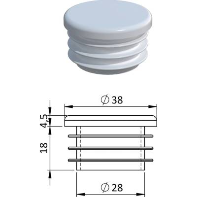 Vnútorná krytka guľatá ø 38 mm, plastová, biela