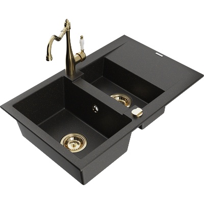 Mexen Gaspar гранитна мивка с 1, 5 отделения с отцеждане и кухненски смесител (6507-75-670700-50)