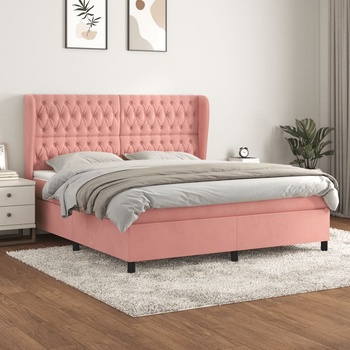 vidaXL Боксспринг легло с матрак, розово, 180x200 см, кадифе (3129410)