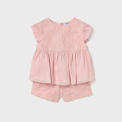 Mayoral Комплект бермуди бродерия и разкроена тениска в розово за мини момиче Майорал