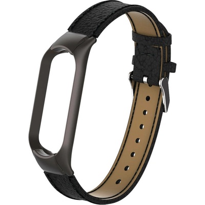 Deveroux Kožený řemínek lichee pro MiBand 5 - Černý DEV0025