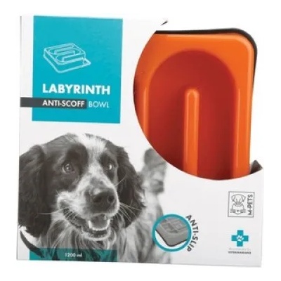 M-PETS Labyrinth Slow Feed Square Bowl - Купа за лакомо куче Лабиринт, оранжева, 25 х 25 х 5, 8 см, Белгия - 10504217