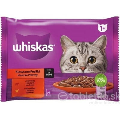 WHISKAS Cat Mäs.výber kura a hrach&hovädzie&morka&jahňa a mrkva v šťave 4 x 85 g