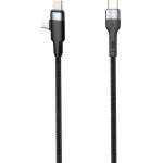 DeTech Кабел за данни DeTech DE-48CCL, 2 in 1, Type-C - Type-C, Lightning, 1.0m, Black - 40513 (DE-40513)