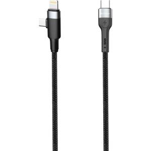 DeTech Кабел за данни DeTech DE-48CCL, 2 in 1, Type-C - Type-C, Lightning, 1.0m, Black - 40513 (DE-40513)