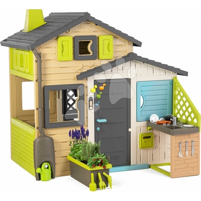 Smoby Domček Priateľov s kvetináčom pri kuchynke v natur farbách Friends House Evo Playhouse