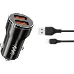 XO Зарядно за кола XO car charger CC48, 2x USB 2, 4A , С кабел USB-C cable, Черно (CC48)