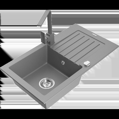 Pablo гранитна кухненска мивка с една камера и отцедник и кухненски смесител Rita, сив - 6510-71-670300-71 (6510-71-670300-71)
