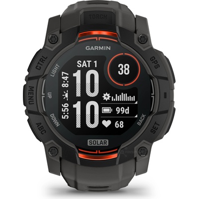 Смарт часовник Garmin Instinct 3 - 50mm Solar Twilight, дизайн с два прозореца, 1.1" x 1.1" (27.0 cm) MIP дисплей, Bluetooth, ANT+, GPS, 128MB вградена памет, вградено фенерче, компас, 10ATM, до 40 дн (010-02935-01)