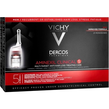 Vichy Dercos Aminexil Clinical 5 cielená starostlivosť proti vypadávaniu vlasov pre mužov Multi-Target Anti-Hair Loss Treating Care 21 x 6 ml