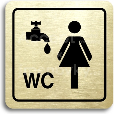 ACCEPT Piktogram umývárna, WC ženy - zlatá tabulka - černý tisk