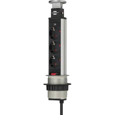brennenstuhl Разклонител за вграждане Brennenstuhl - Tower Power, 3 гнезда, 2 m, сребрист/черен (1396200003)