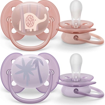 Philips Залъгалка Philips Avent ultra soft 0-6 м. 2 бр. розова, лилава SCF091/09 (SCF091/09)