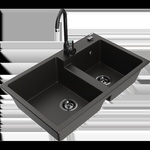 Mexen Tomas гранитна мивка с 2 камери с кухненски смесител Telma, (6516-75-670200-70-B)