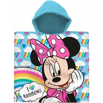 Euroswan Dívčí plážové pončo s kapucí Minnie Mouse s duhou Disney 60 x 120 cm