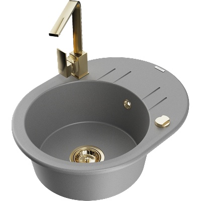 Mexen Kevin кухненска мивка от гранит с 1 отделение с дренаж и кухненски смесител Rita, сив - 6517-71-670300-50 (6517-71-670300-50)