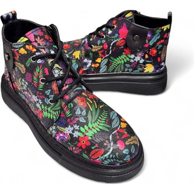 Loretta Атрактивни дамски боти lora тип кларк в черен флорален цвят от естествена кожа