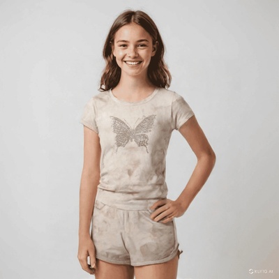 Kugo dívčí LETNÍ KOMPLET TRIČKO kraťasy Béžová