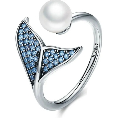 Grace Silver Jewellery Stříbrný prsten s perlou a zirkony Ploutev stříbro P SCR286 19 Stříbrná