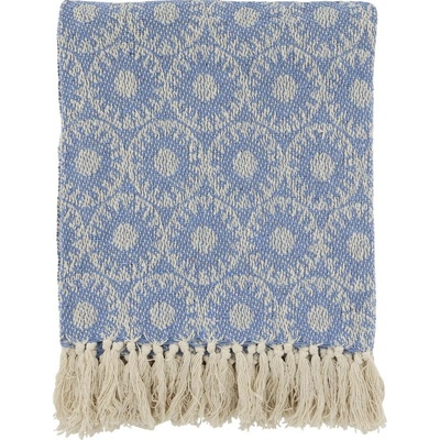 Chic Antique Modrý bavlnený pléd so vzorom a strapcami Aix 130x150