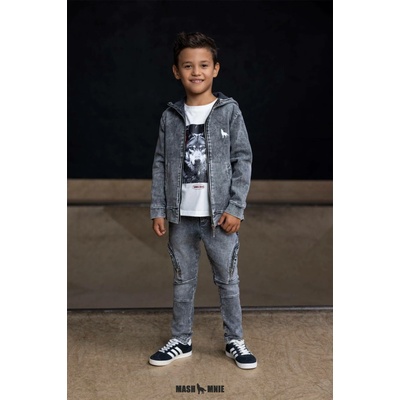 Mashmnie chlapecké volné kalhoty vzhled jeans šedé