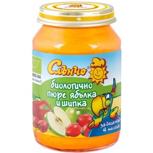 Слънчо Био плодово пюре Слънчо - Ябълка и шипка, 190 g (4327) - baby