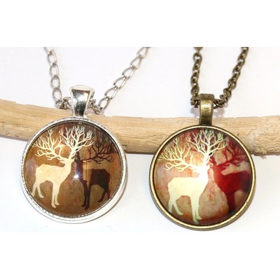 Jewerly Fashion Řetízek Amulet Dva Jeleni s velkými parohy, Lesní ochránce, Přítomnost, Dualita, Jin Jang, Retro 2545
