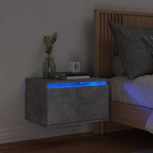 vidaXL Нощно шкафче за стена с LED осветление, бетонно сиво (836832)