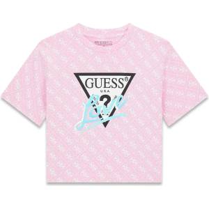 GUESS Розова тениска с бели лога за момиче и с лого Guess Love