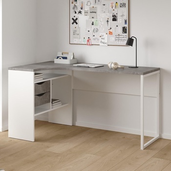 Бюро Function Plus с 2 чекмеджета Бял и бетон