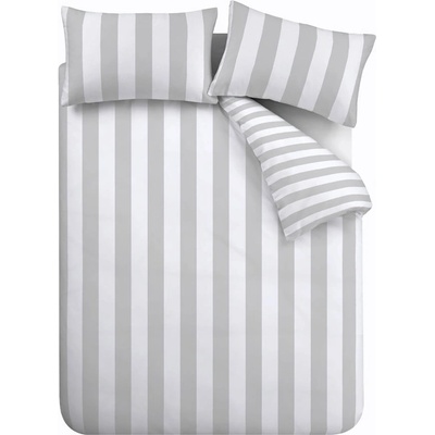 Catherine Lansfield Бяло-сиво двойно удължено спално бельо 230x220 cm Cove Stripe - Catherine Lansfield (BD/58100/W/KQS/SI)