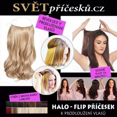 Flip in halo vlasy - zvlněné - příčesek k prodloužení vlasů #27 - medová blond