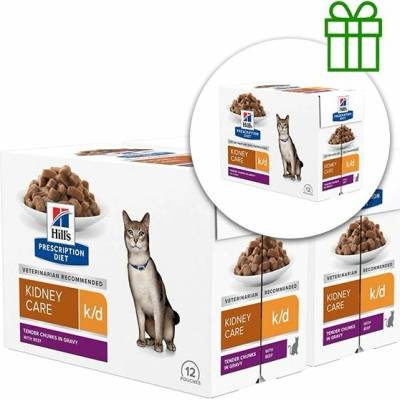 Hill's Prescription Diet k/d Péče o ledviny kapsička pro kočky s hovězím 12 x 85 g, 2+1
