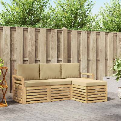vidaXL Комплект дивани за открито 4 pcs Бяло и Бежово (3391638)