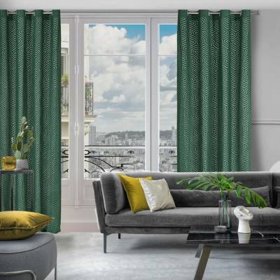 Eurofirany Sametový tmavě zelený závěs 140 x 250 cm na kovových kroužcích INGA Pierre Cardin
