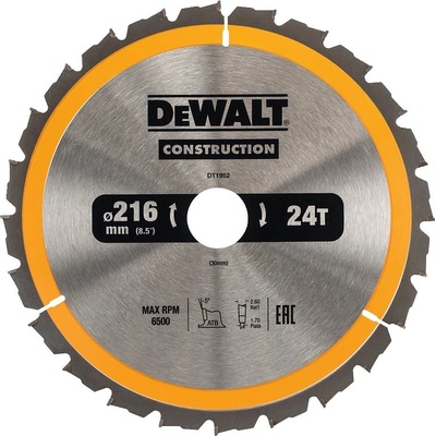 DeWALT DT1952 Pílový kotúč CONSTRUCTION, ø 216 mm, 24 zubov