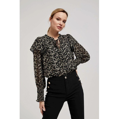 Moodo Щампована риза с връзване на деколтето черна Moodo Moodo | Cheren | ЖЕНИ | XS