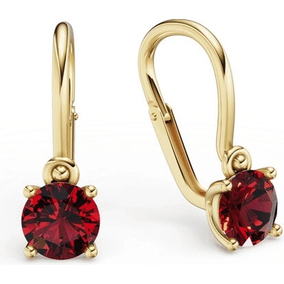 Danfil Dětské náušnice C4910 ze žlutého zlata s kamínky Ruby Dark, zapínání brizura