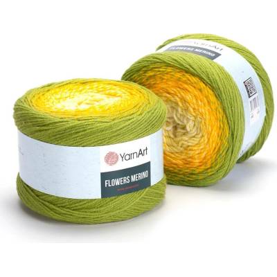Yarn Art příze Flowers Merino 549 smetanová, odstíny žluté, trávově zelená