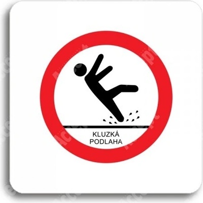 ACCEPT Piktogram pozor, kluzká podlaha - bílá tabulka - barevný tisk bez rámečku