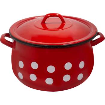 Румънски емайл РЯ-Емайлирана тенджера Ø22cm ЧЕРВЕНА С ТОЧКИ 6L (217+39P/22) (0160204)