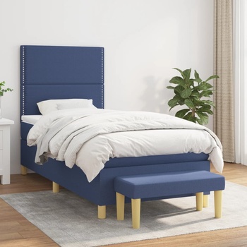 vidaXL Боксспринг легло с матрак, синя, 90x200 см, плат (3137051)