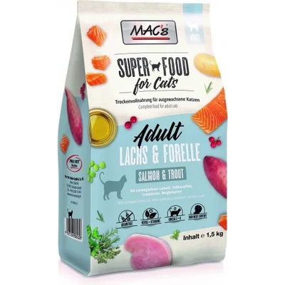 MAC's Mac’s Cat Adult GRAIN FREE, висококачествена храна за пораснали котки, БЕЗ ЗЪРНО, със сьомга и пъстърва, 1, 5 кг - Германия - 80532