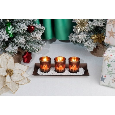 MagicHome Vianoce Svietnik MagicHome na podnose na čajové sviečky medený 26x12x7 cm