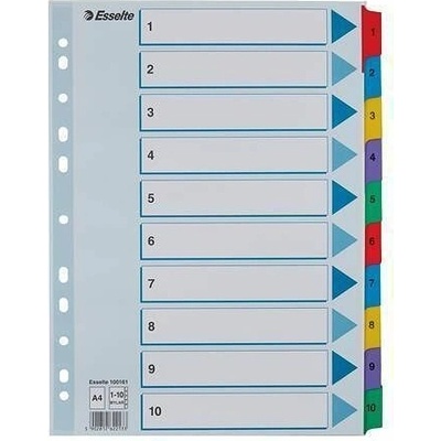 Zesílené rejstříky "Mylar", mix barev, karton, A4, 1-10, ESSELTE