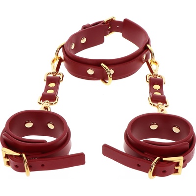 Taboom Bondage in Luxury D-Ring Collar and Wrist Cuffs Red