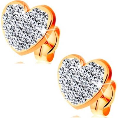Šperky eshop náušnice ze žlutého zlata čiré blýskavé srdce zdobené krystalky Swarovski GG164.01