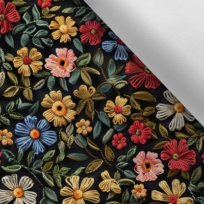 Takoy Látka s potiskem nepromokavý polyester TD/NS imitace výšivky tmavé 1