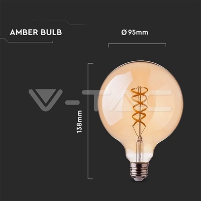 V-TAC LED žiarovka E27 G95 5W 1800K amber filament